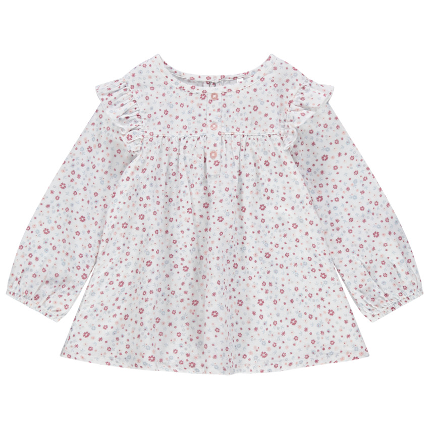 Tunique manches longues à imprimé floral et emmanchures volantées 