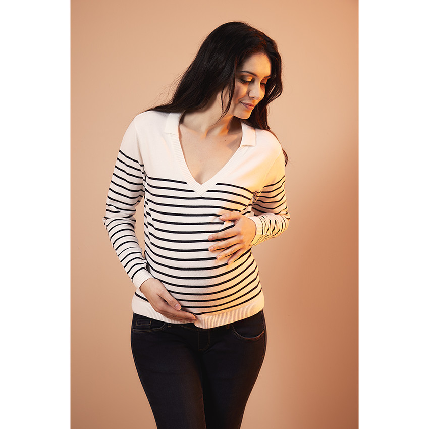 Pull de grossesse en tricot esprit marinière  