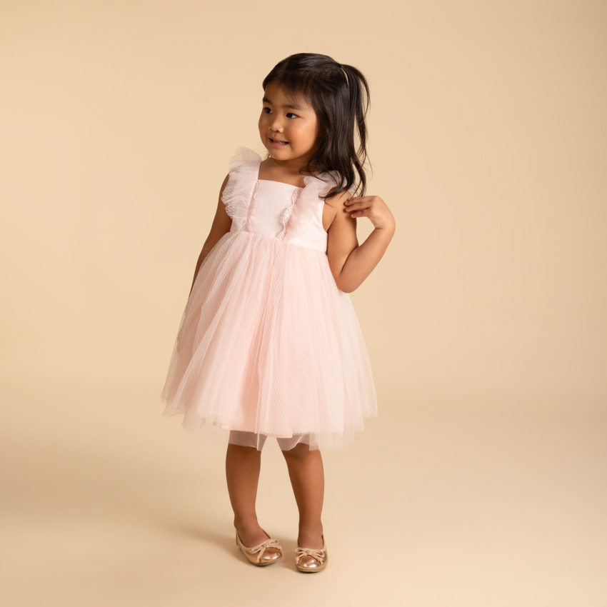 Vestido de ceremonia con volantes de tul para niña bebé 