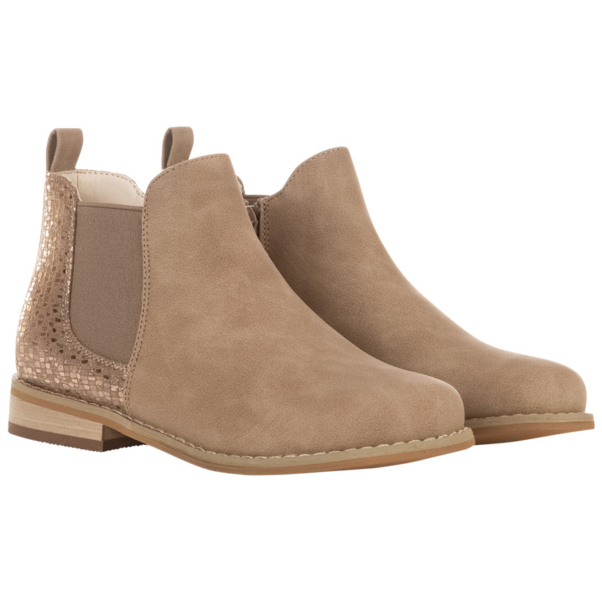 Botines beige con elástico y talonera efecto troquelado  Additional Botines beige con elástico y talonera efecto troquelado