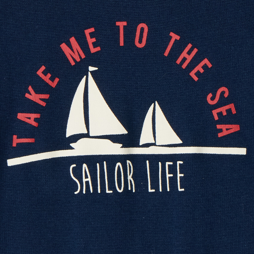 Suéter de manga larga con cuello en V y print de barco para niño 