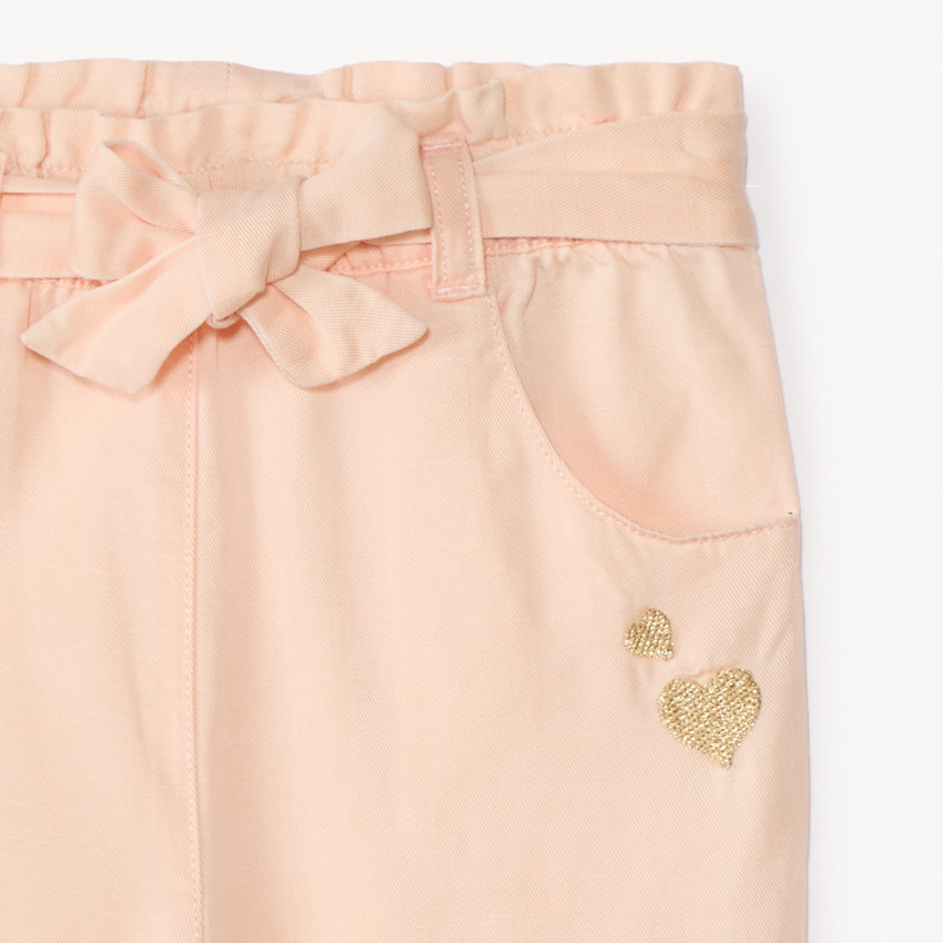 Pantalón bordado de corazones + cinturón para atar para niña bebé 