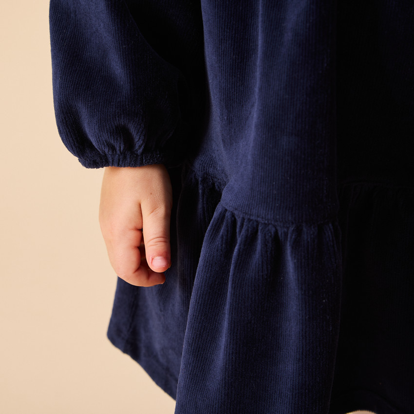 Vestido de fiesta de manga larga en terciopelo acanalado para niña 