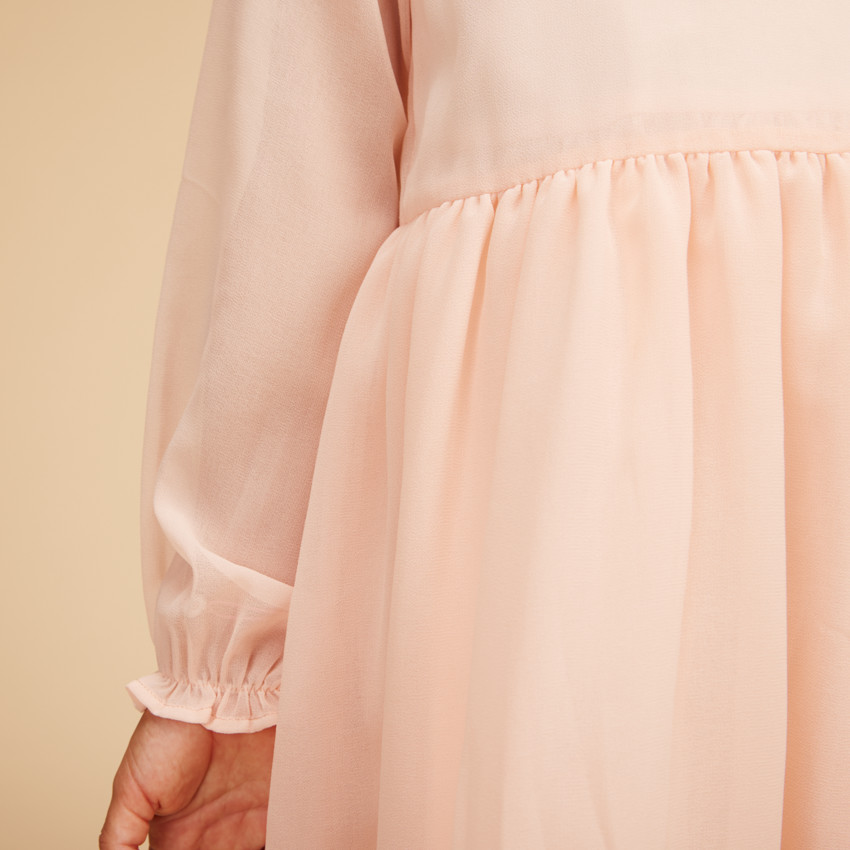 Robe manches longues unie en crêpe pour fille 