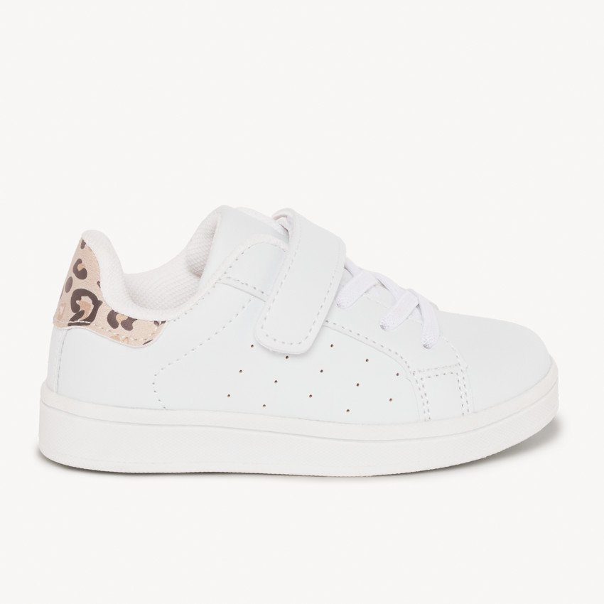 Zapatillas bajas con cordones elásticos y velcros con parte trasera de estampado de leopardo para bebé niña 