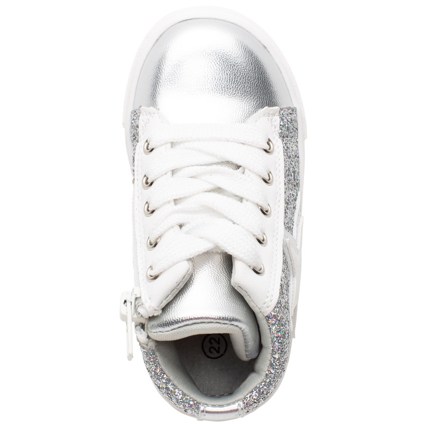 Botines plateados brillantes con cordones y cremallera para bebé niña 