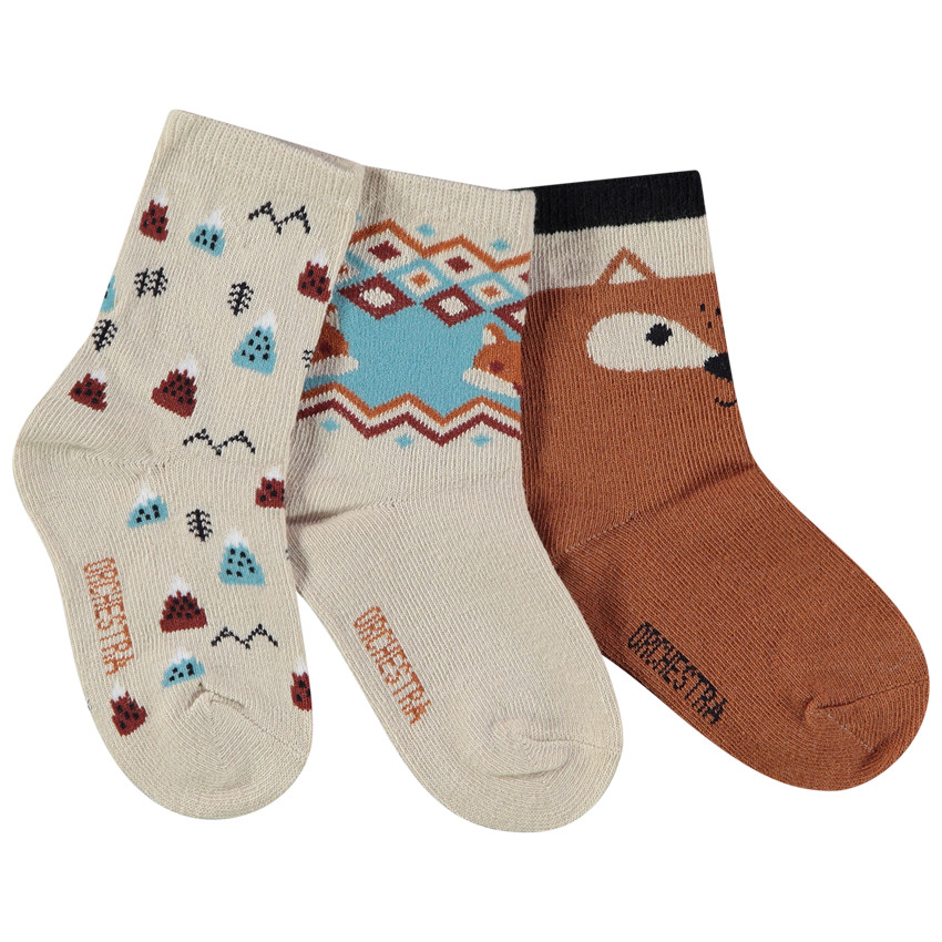 Pack de 3 pares de calcetines con estampado de zorros para bebé niño 