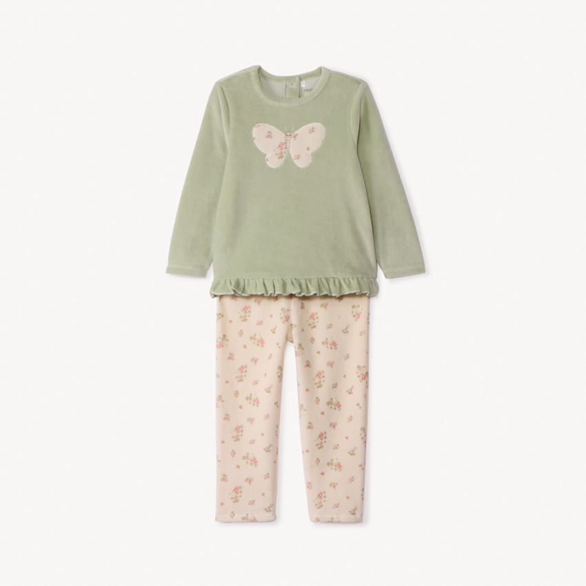 Pyjama 2 pièces en velours pour bébé fille avec finitions différentes selon l'âge 