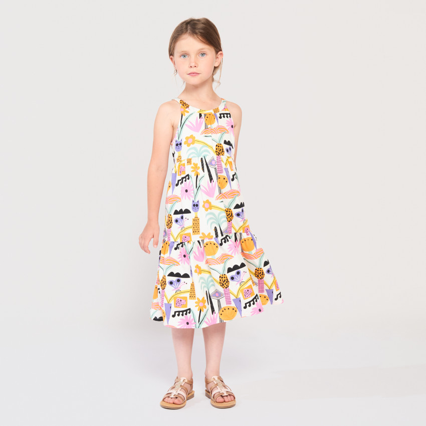 Vestido largo estampado con tirantes para niña 