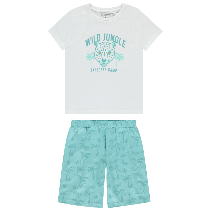 Conjunto de pijama de 2 piezas, camiseta + short jungle para niño. 