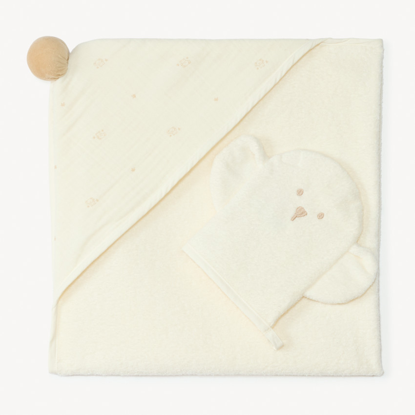 Conjunto de baño de 2 piezas: capa de 80 x 80 cm + guante de elefante para bebé. 