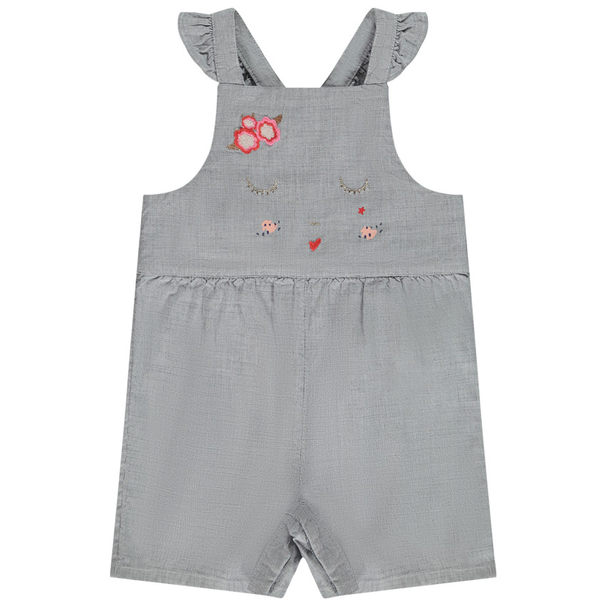 Salopette corta mini cuadros y bordados para niña bebé 