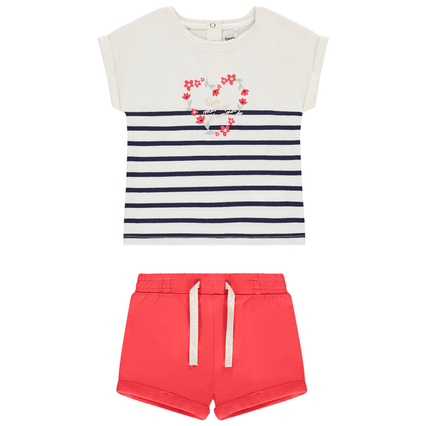 Conjunto corto de 2 piezas con camiseta rayada para bebé niña 