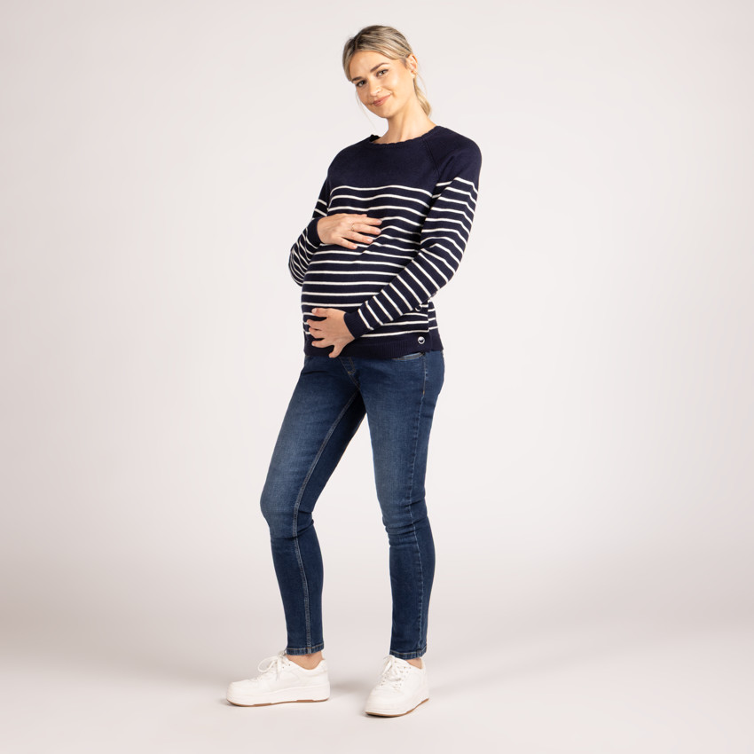 Jersey de lactancia de punto a rayas estilo marinero con cuello fantasía 