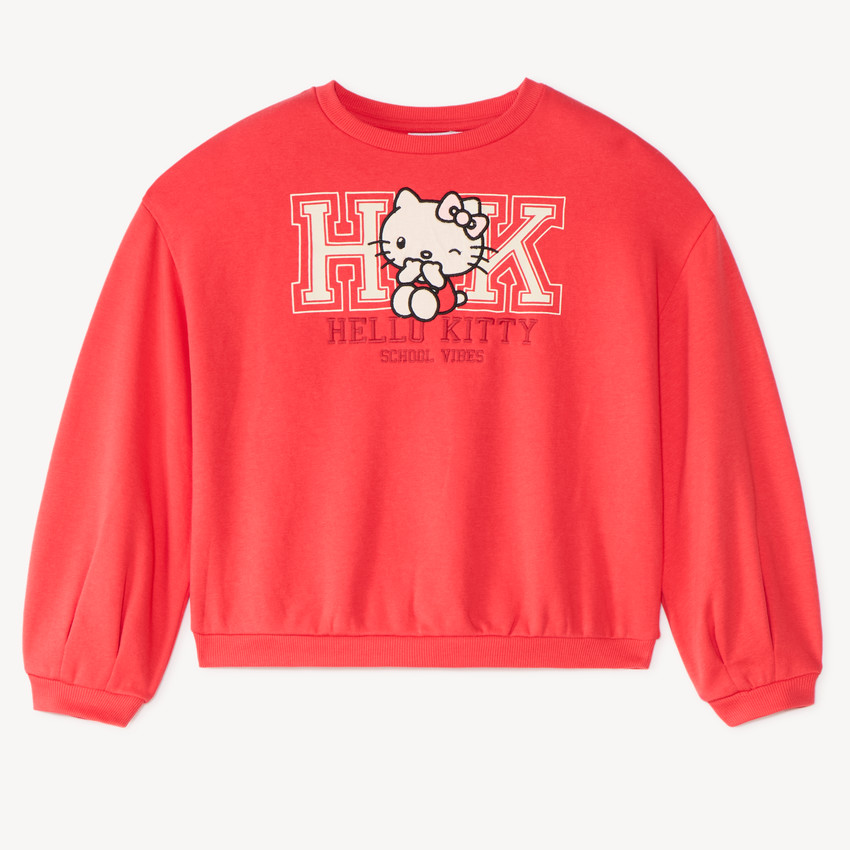 Sudadera oversized para niña de felpa con bordado de Hello Kitty. 