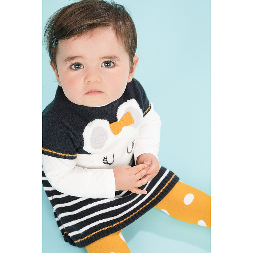 Vestido de manga corta de punto con motivo de ratón y rayas  Additional Vestido de manga corta de punto con motivo de ratón y rayas