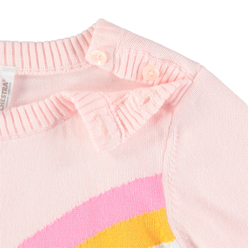 Jersey de punto con arcoíris de jacquard y pompones 