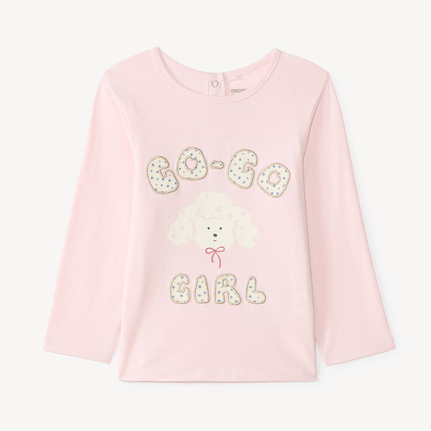 Camiseta de manga larga para bebé niña con estampado de caniche. 