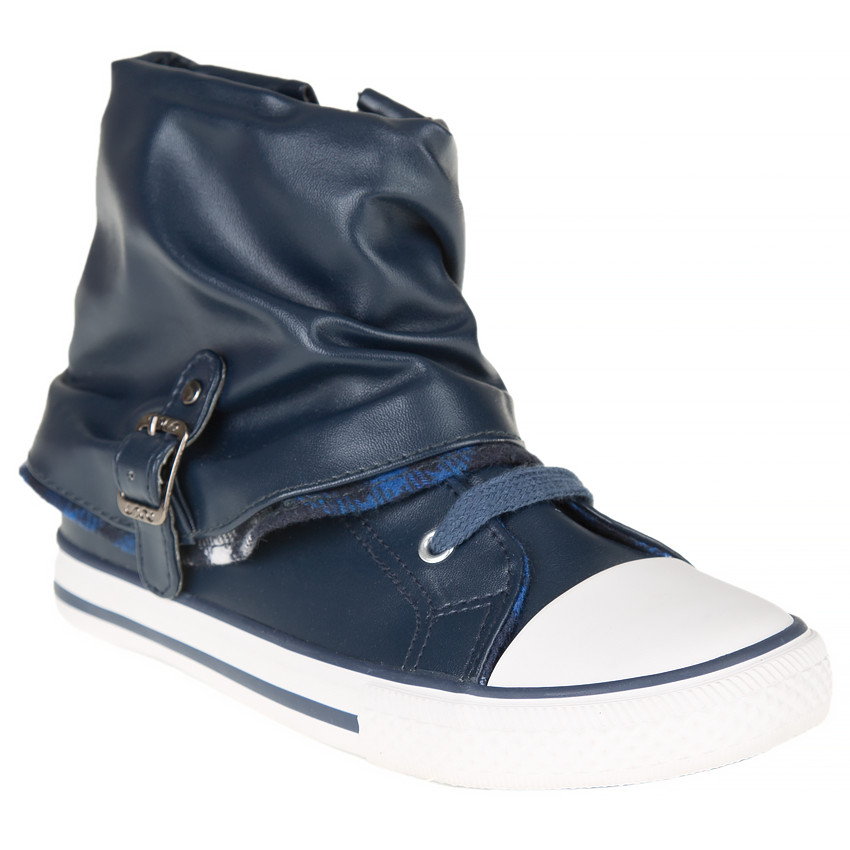 Zapatillas altas con vuelta, cremallera, cordones y hebilla 