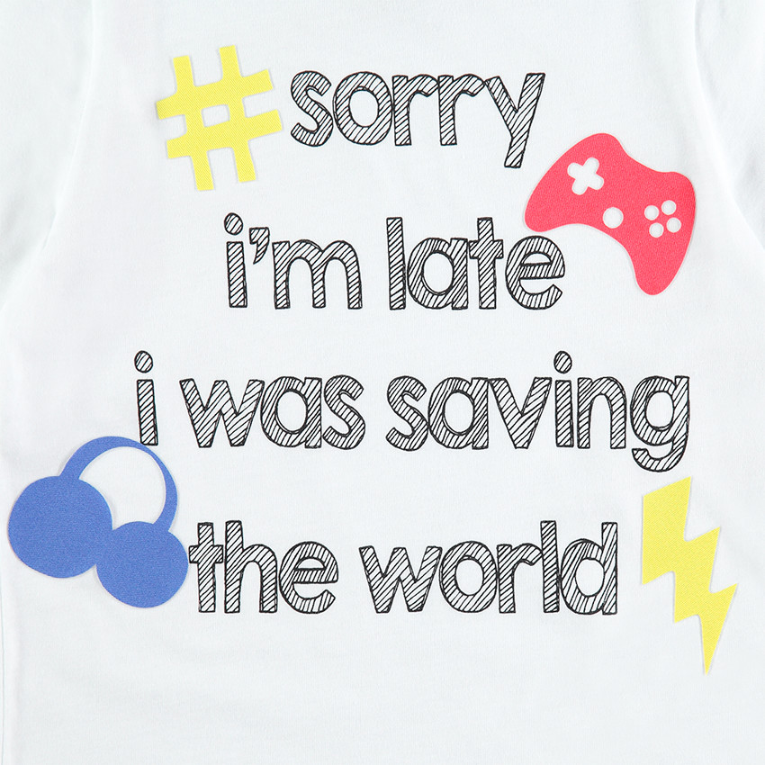 Camiseta de manga larga de punto con mensaje estampado y adhesivos de fantasía 