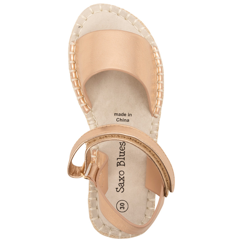 Sandalias rosa dorado efecto satinado con suela de cuerda para niña 