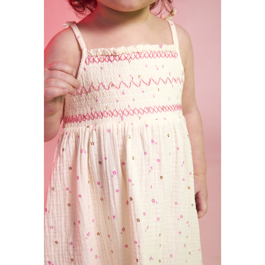 Vestido de tirantes de gasa de algodón con estampado de flores para niña bebé 