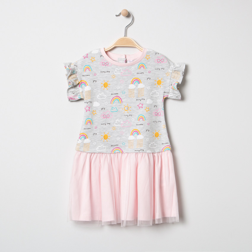 Vestido copn efecto 2 en 1 de colores y tul 