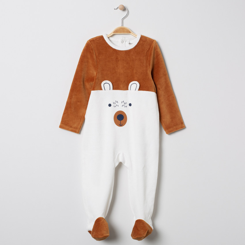 Pelele de terciopelo bicolor con motivo de oso  Additional Pelele de terciopelo bicolor con motivo de oso