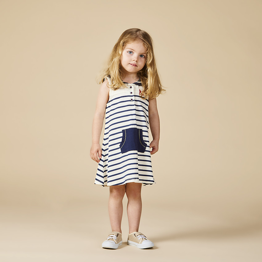 Vestido sin mangas a rayas y cuello marinero para bebe nina