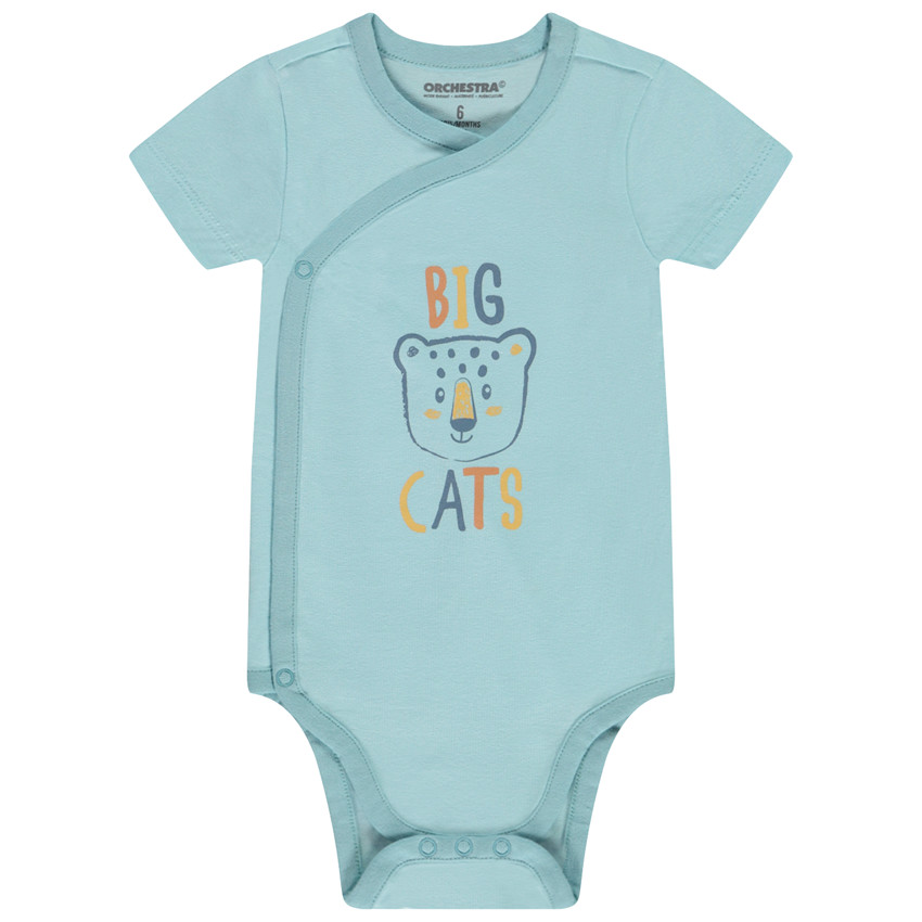 Lote de 7 bodies manga corta motivos felinos para bebé niño con diferentes aperturas según la edad 