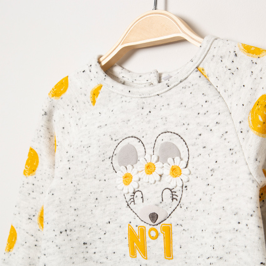 Ropa de niña de manga larga con estampado de ratón y lunares 