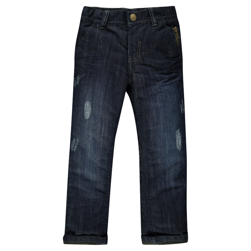 Jeans slim efecto usado con forro de tejido de punto 