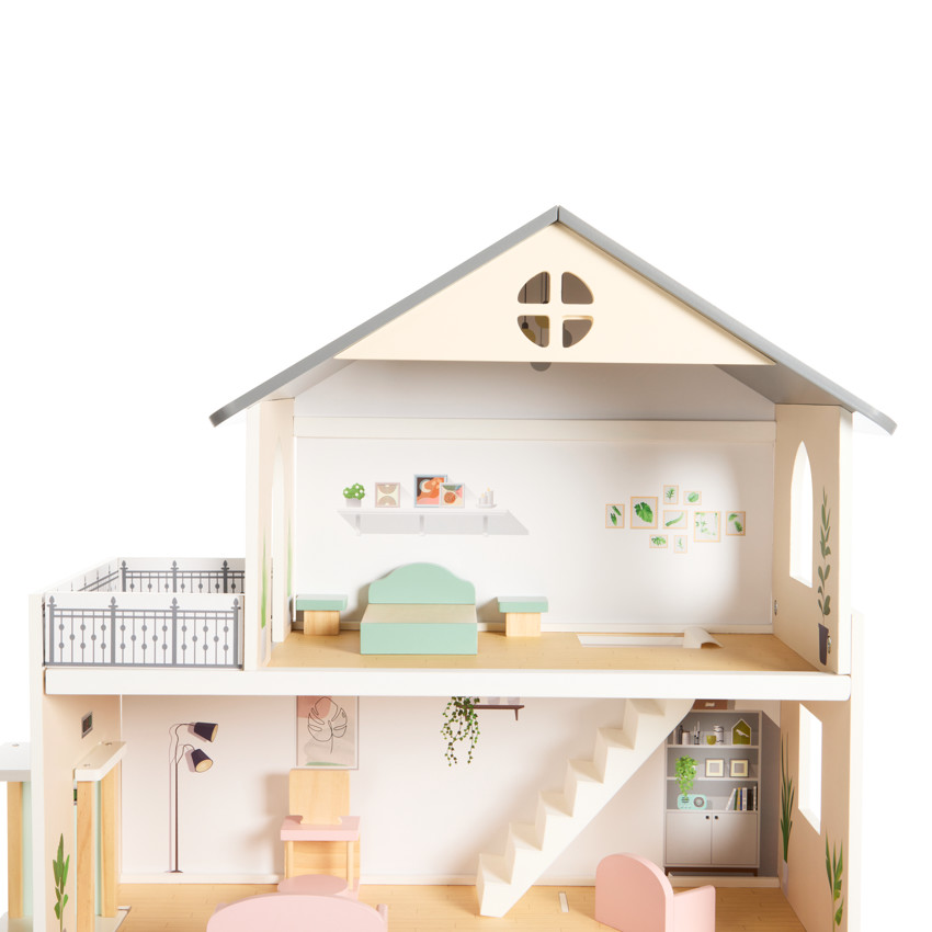 Casa de muñecas amueblada de madera 