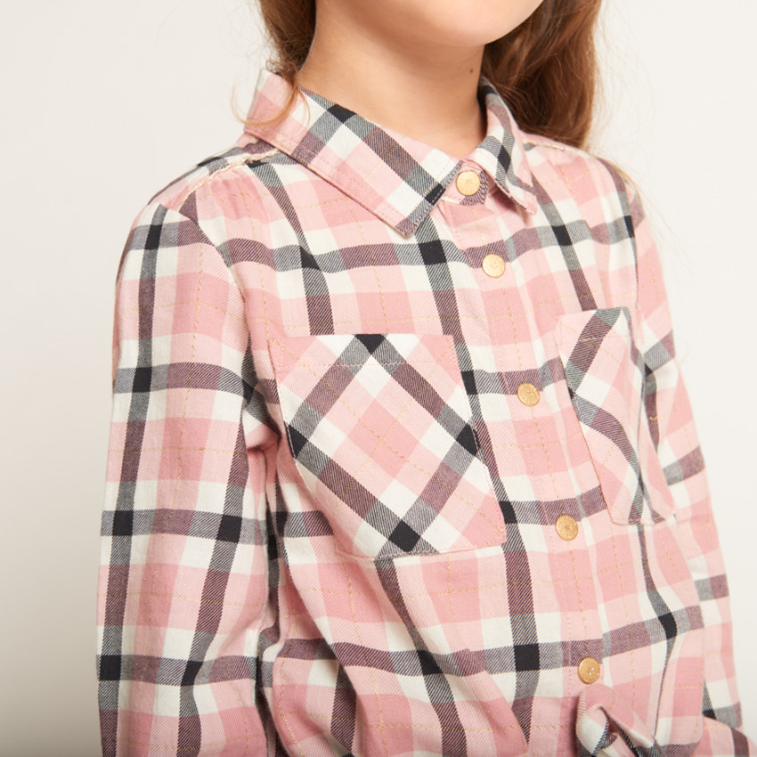 Vestido camisa ceñido de cuadros para niña 