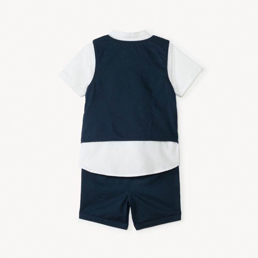 Conjunto corto de 3 piezas: camisa de manga corta + chaleco + bermudas para bebé niño. 