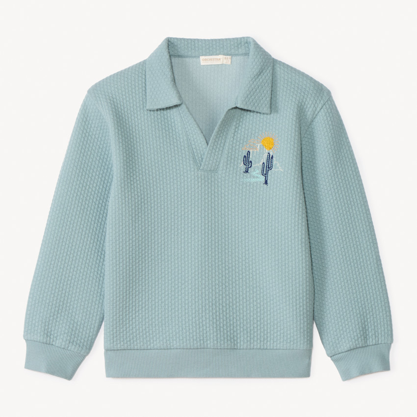 Sudadera de felpa con efecto arrugado y cuello tipo polo para niño. 