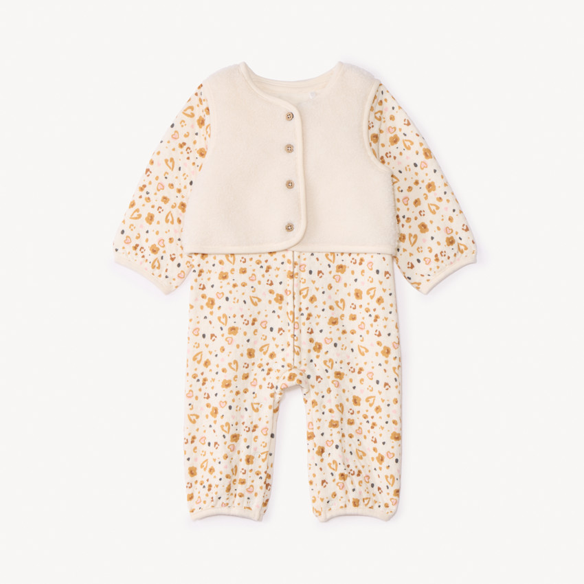 Conjunto de overol estampado + chaleco para niña bebé 