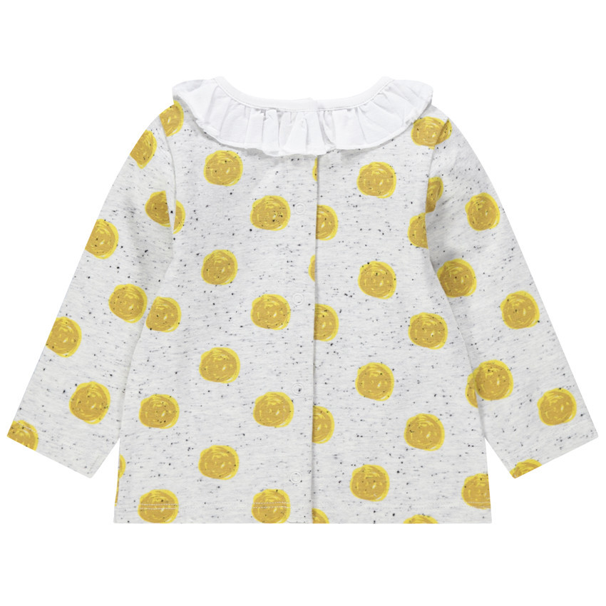 T-shirt manches longues effet neps à pois et col volanté 