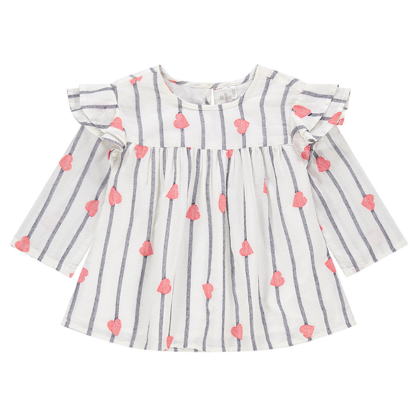 Túnica de manga larga con corazones y rayas all over 