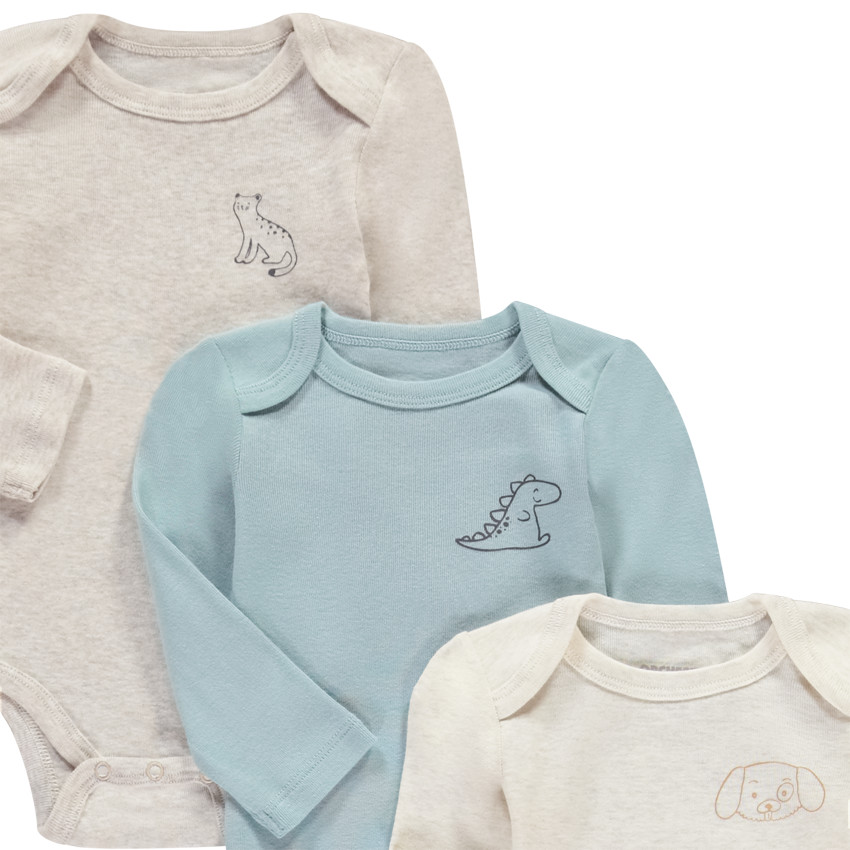 Pack de 5 bodies de manga larga con estampados de animales para bebé niño 