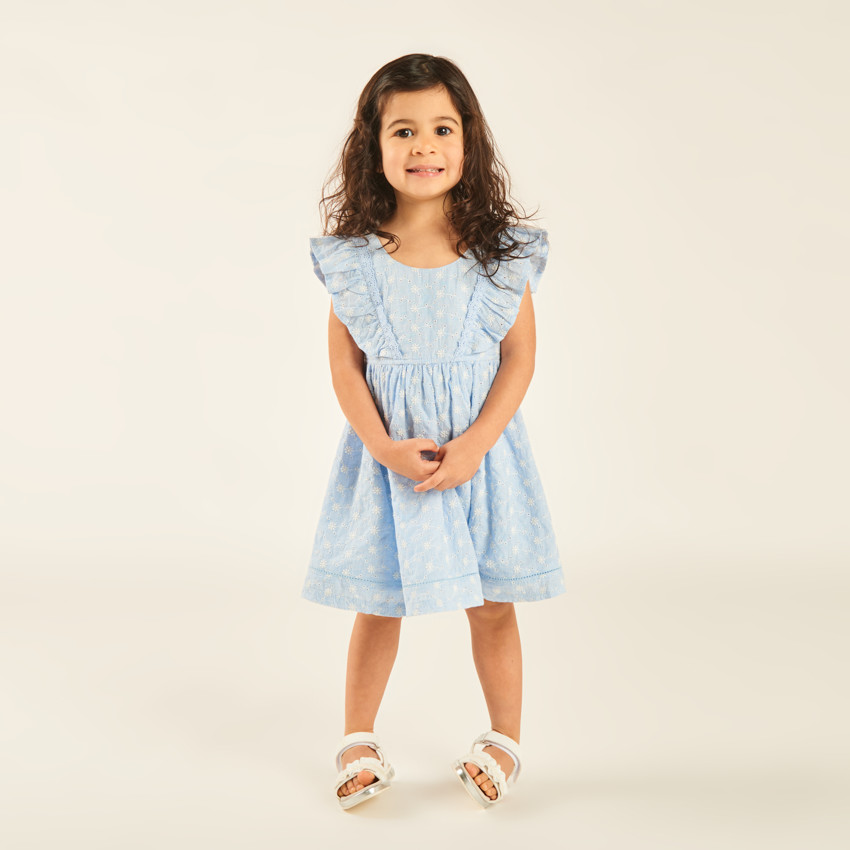 Vestido de tirantes con volantes de bordado inglés para bebé niña 