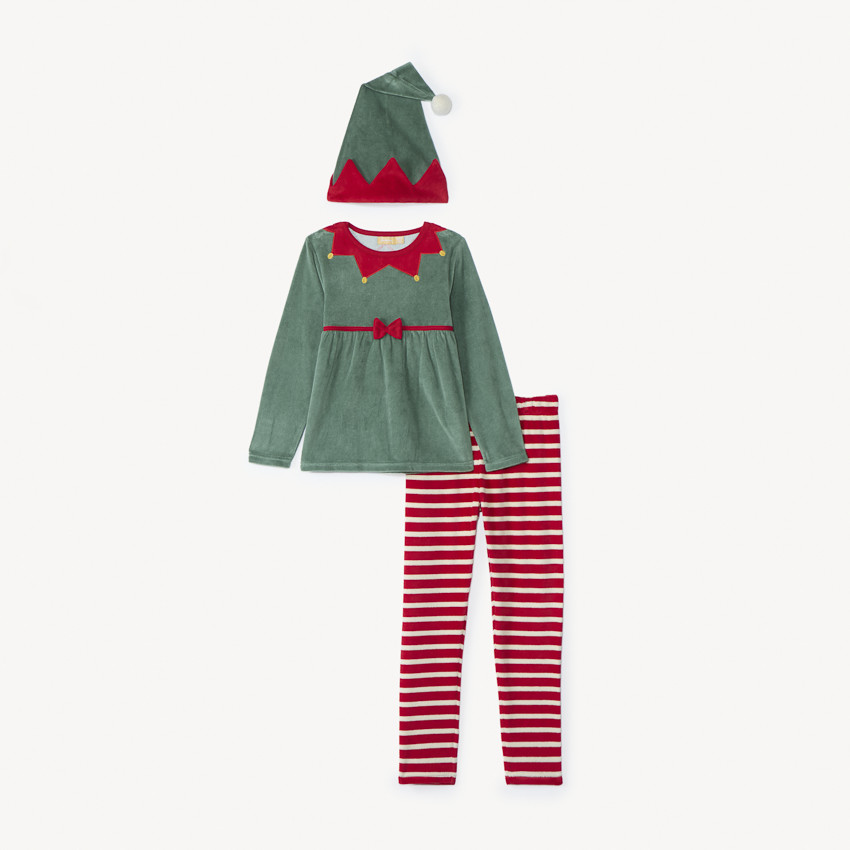 Conjunto de pijama divertido de 3 piezas de duende navideño para niña 