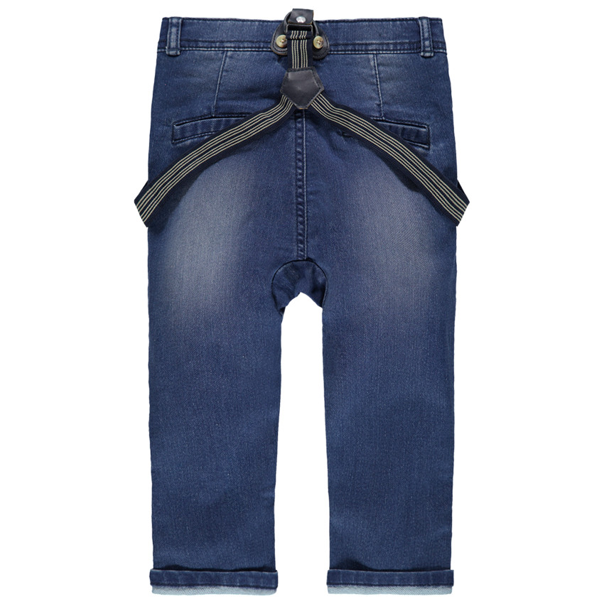 Vaqueros con efecto desgastado y tirandes desmontables 