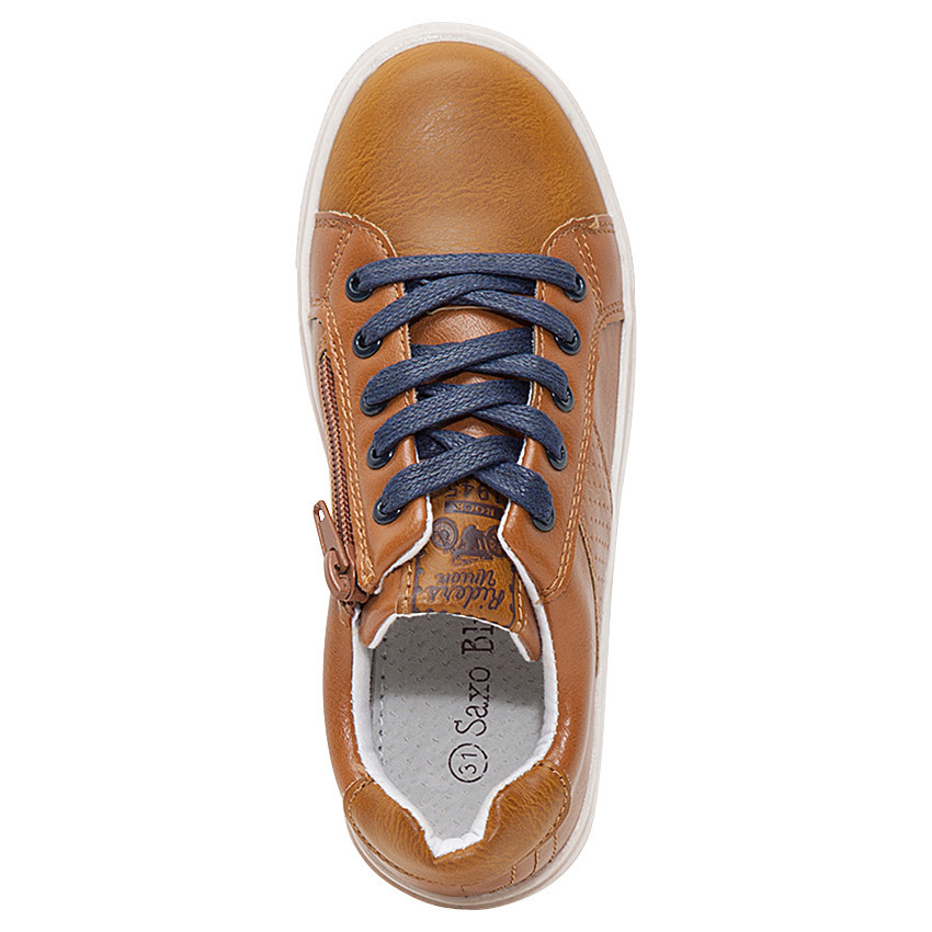 Zapatillas bajas efecto cuero camel con cordones y cremallera lateral 