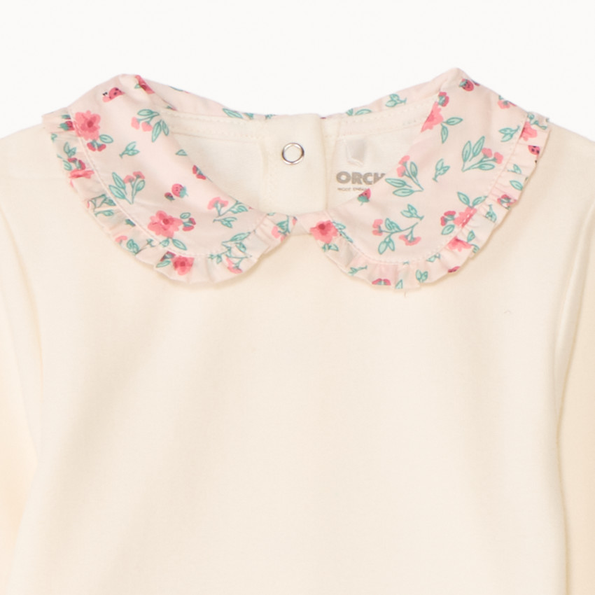 Conjunto de 2 piezas lisas con detalles florales para niña bebé. 