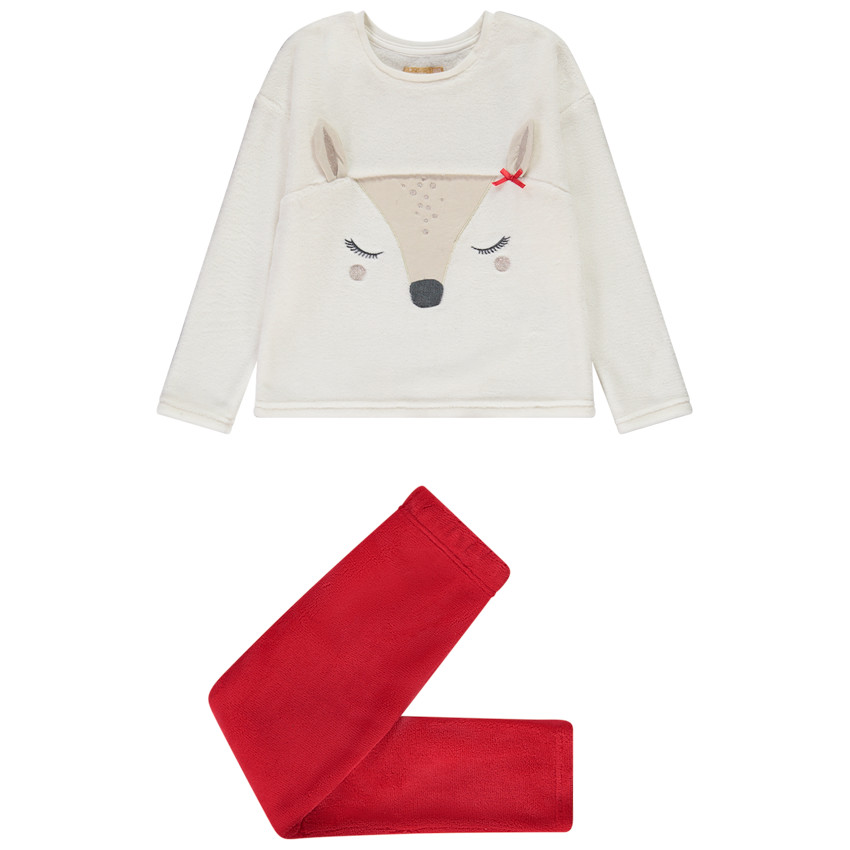 Pijama de Navidad con estampado de ciervo y orejas en relieve para niña 