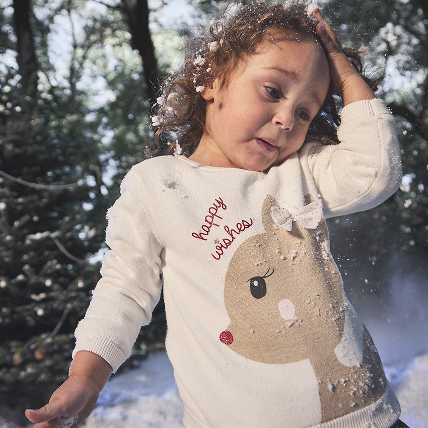 Jersey de punto de terciopelo con estampado de ciervo para bebé niña 