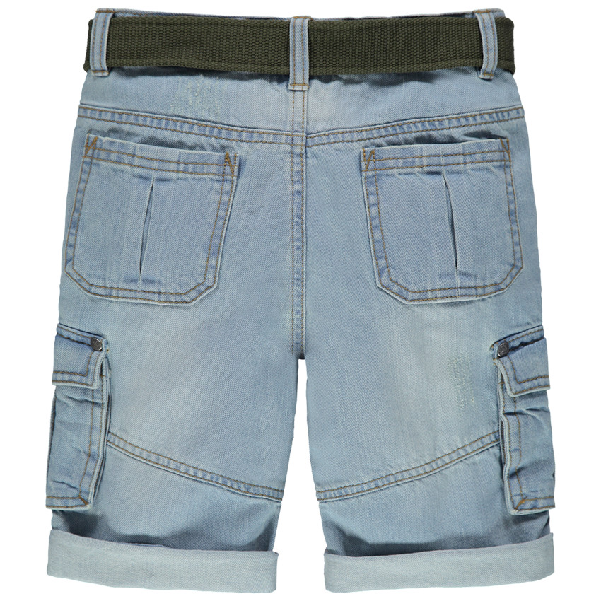 Pantalon corto vaquero efecto used con cintura y bolsillos 