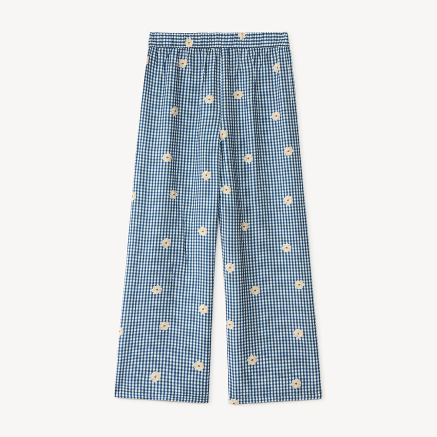 Pantalón ancho de vichy con bordado de flores para niña 