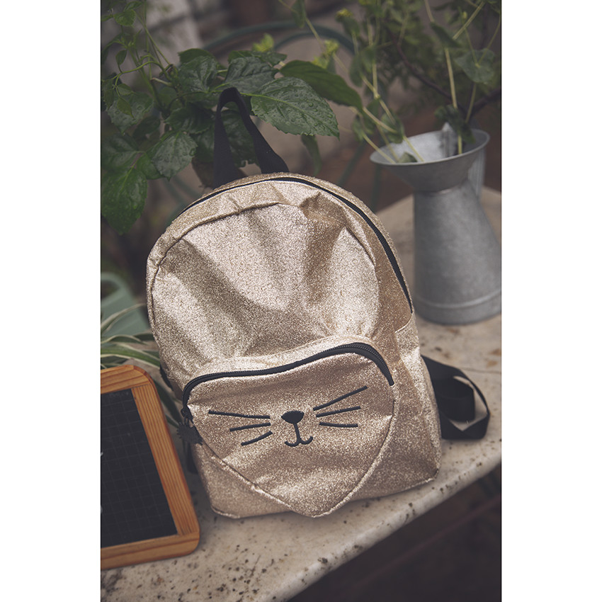 Mochila efecto purpurina print gato 